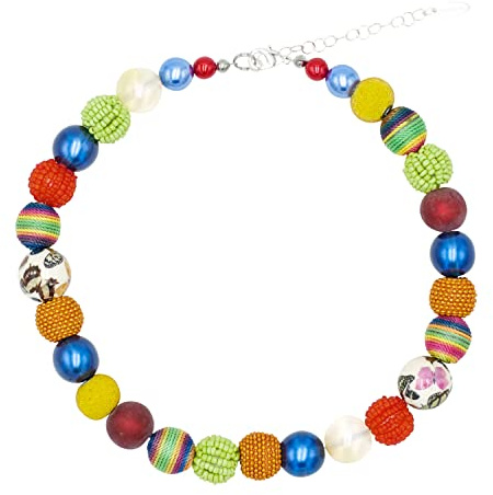 Feliss Handmade: Ketten aus Perlen, Halskette Damen. Statement Kette 45 cm lang in Boho Style. Choker Halsband, aesthetic Necklace Schmuck. Beads Perlenkette für Frauen in bunt mit Keramikperlen