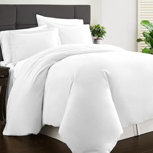 Pizuna Cotton Percale Super King Duvet Cover Set White, 100% Long Staple Combed Cotton Superking Duvet Cover 260x220cm, Sateen Weave Quilt Cover with Button Closure (Bedding Duvet Sets) | Combed Cotton, Superking, 260x220cm, Sateen Weave Quilt Cover with Button Closure