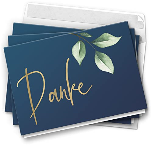 10 Dankeskarten mit Umschlag - Motiv Danke Zweige Blau - moderne Klappkarten Danksagungen, Danke sagen, bedanken, Dankeschön Karten