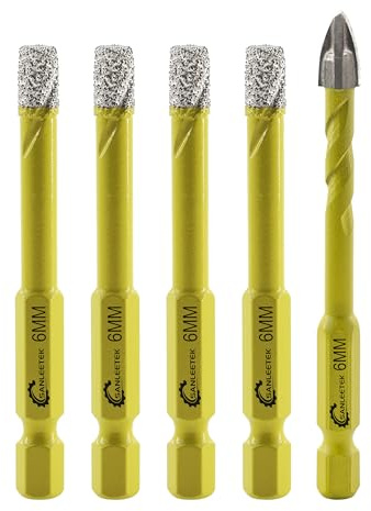 Trocken Diamant Bohrkrone 4 Stücke 6mm Fliesenbohrer und 1 Stück 6mm Hartmetall Bohrer mit Schnellwechsel Sechskant Schaft für Marmor Granit Keramik Porzellan Fliesen Steinzeug Quarz SANLEETEK