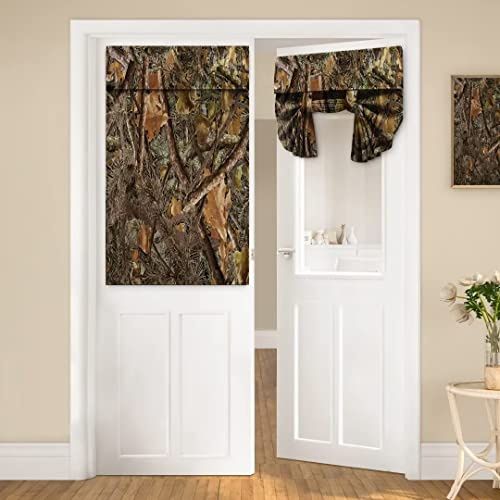 Forest Camouflage Door Curtain for Door Window, Forest Camo Conifer Oak Branches Door Curtain for French Door, Mossy Hunting Cabin Theme Tie up Small Curtain for Window Door, 26x42in one Panel