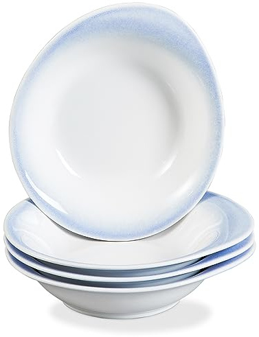 ONEMORE Soup Bowls, Pasta Bowls Set of 4, Blue Shallow Cereal Bowls 20 oz Ceramic Bowls Microwave & Dishwasher Safe - Ideal for Stylish Serving and Dining