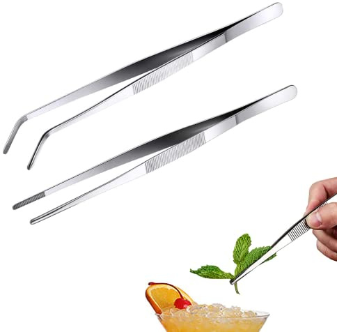 Kochpinzette Edelstahl, Precision Pinzette Lang für Küche und Fleisch, 2 Stück (25 cm)