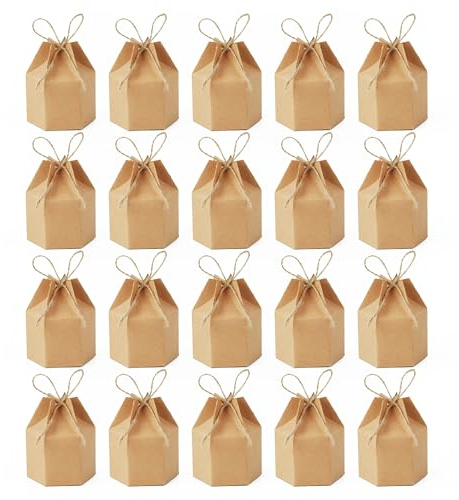 Hayaww 20 Stück Kraftpapier Box Geschenkschachtel Süßigkeiten-Boxen Aus Papier Geschenkboxen Aus Kraftpapier Sechseckig Süßigkeitenboxen Für Hochzeiten,Jubiläum,Partys,Süßigkeiten Verpackung