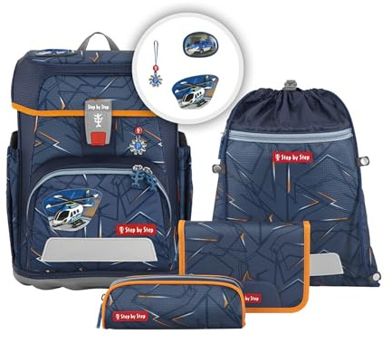 Step by Step Schulranzen-Set Cloud, 5-teilig, ergonomischer Tornister mit Reflektoren, höhenverstellbar mit Hüftgurt, ab der 1. Klasse, 19L