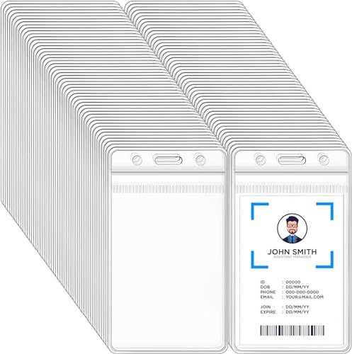 xinfedi Ausweishülle, 100 Stück Vertikale Transparente kartenhülle, Ausweishalter für Namensschilder Ausweise Karten Schule