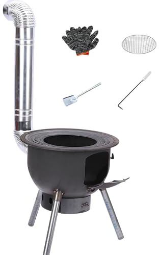 Outdoor Wood Burning Stove, Camping Wood Stove, Heavy Duty Firewood Burning Rocket Stoves With Chimney Pipe, Portable Steel Tent Stove With Grill Rack & Detachable Legs(Ø 58cm)