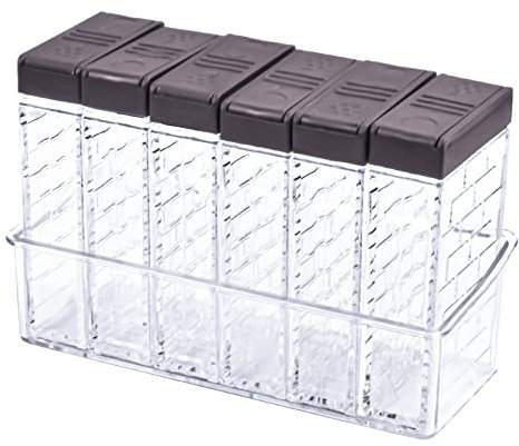 Set di 6 Trasparente Barattoli Portaspezie, Contenitori per Spezie Plastica con Vassoio Barattoli Spezie con Coperchio, Scatole per Spezie da Cucina Shaker Spezie per Campeggio Cucina Ristorante