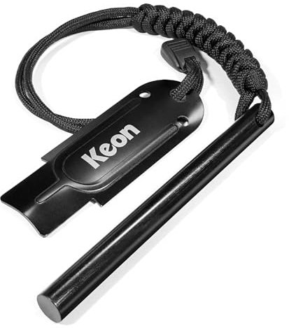 Keon Flint and Steel fire Starter kit, Ferro Rod fire Starter Survival Tool, 4.5 x 3/8 Emergency Camping fire Starters with Paracord Wrist Lanyard and Striker (Flint Lighter)