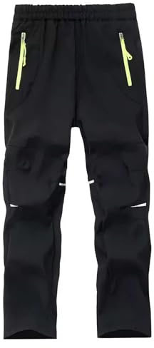 Echinodon Kinder Outdoorhose Leicht Wanderhose Trekkinnghose Mädchen Jungen Wasserdicht Hose Frühling Herbst Schwarz L