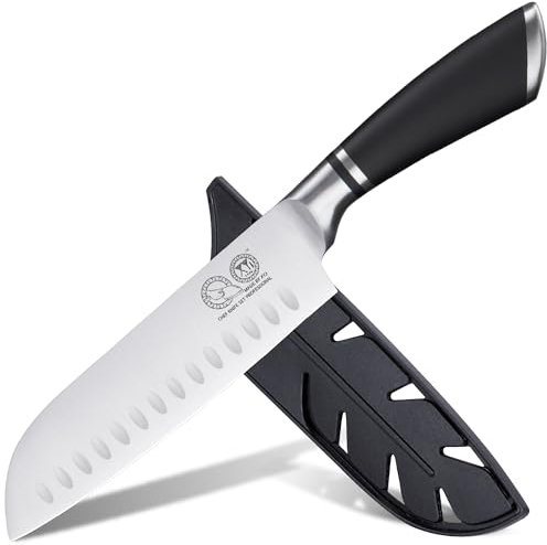 XYJ 7 pollici coltello da cucina in acciaio inox mannaia taglio carne vegetale coltello da cucina, posate da cucina, giapponese Santoku coltello con manicotto, protezione Edge Guard