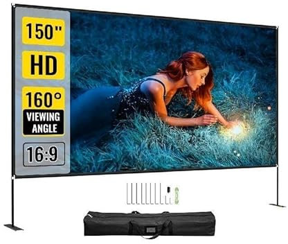 HEALBYBLE Faltbare Filmleinwand, 80 90 100 135 150 180 Zoll Projektorleinwand mit Ständer 16:9 4K HD Weitwinkel mit Aufbewahrungstasche Tragbares Heimkino for den Außenbereich Weitwinkel-HD(180 inch)