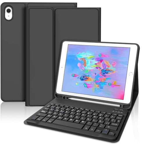 WINCHKING Funda para iPad de 6.ª generación con Teclado - Teclado QWERTZ inalámbrico Desmontable, Negro