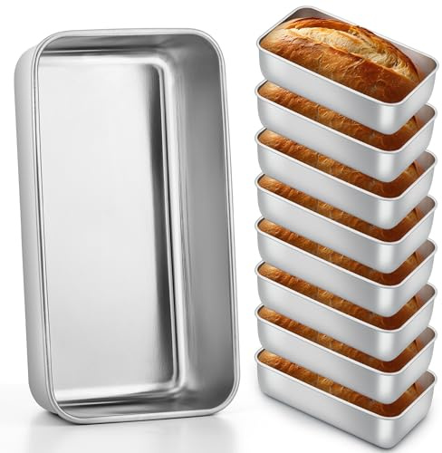 E-far 8 Pack Stainless Steel Loaf Pans, 9x5 Inch Bread Bread Pans, Metal Bakeware for Baking Bread Cake Meatloaf Brownies, Healthy & Non Toxic, Easy Release & Dishwasher Safe