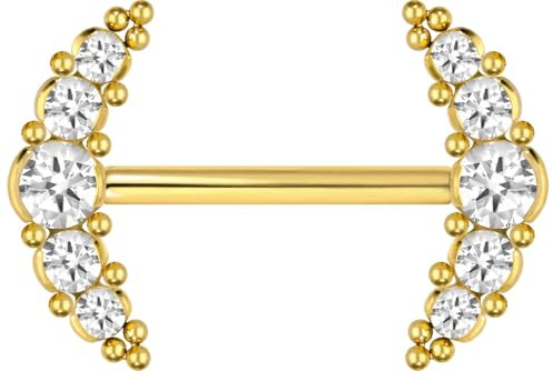 PIERCINGLINE Titan Barbell med push fit 5 kristaller + kulor bröstvårtspiercing bröstvårtspiercing färg- och storleksurval, 16 mm Stablänge, Titan
