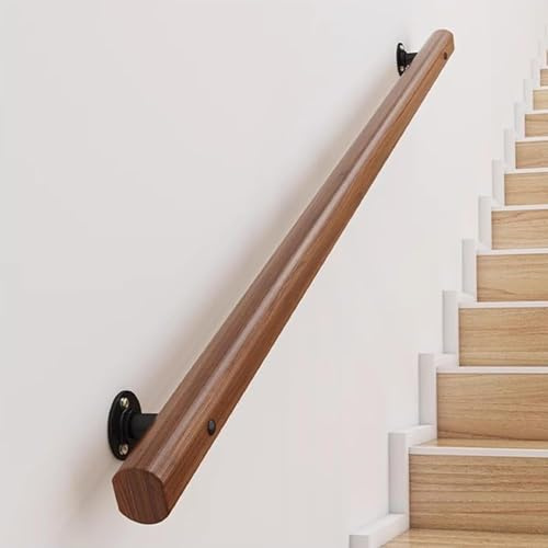GOUZIBHD Pasamanos de Escalera Madera para Interior, Pasamanos de Escalera Redondos, Barandilla de Seguridad,Baranda Montado La Pared con Kit Instalación Barandilla, Barra de Apoyo Marrón(Size:140cm)