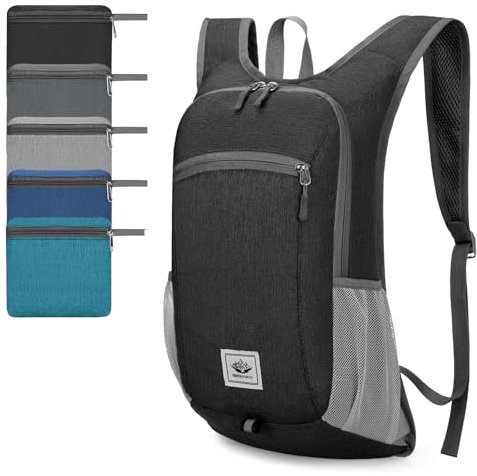 Zusentee Faltbarer Rucksack Klein, 16L Ultraleicht Wanderrucksack Damen Herren, Wasserdichter Trekkingrucksack Tagesrucksack, Rucksack Wandern für Wandern, Reisen, Radfahren und Klettern, Schwarz