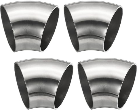 PATIKIL 4 Piezas Codo De Curva Mandril 45 Grados Tubo De Escape De Acero | 42mm, De Codo Conector De Tubería De Escape Acero Inoxidable 304, Para Barandilla De Escalera HVAC