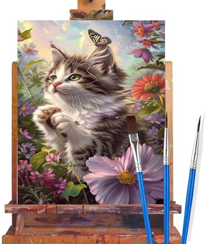 Malen Nach Zahlen Erwachsene Katze,Blume Malen Nach Zahlen DIY set Handgemalt Ölgemälde,Mit Pinseln und Acrylfarbe,Bastelset Erwachsene Frauen für Geschenke und Home Wand Dekor (Rahmenlos,90x120cm) G2