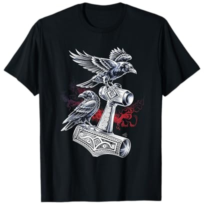 Odins Hammer mit Raben Odin Wikinger nordische Runen T-Shirt