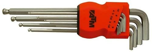 Zarivy Juego de 9 llaves Allen extra-largas con bola, acero al carbono, anti-deslizantes, para ensamblaje y mantenimiento de maquinaria y muebles.