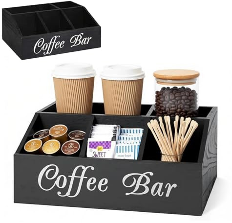 Kaffee Organizer aus Holz Tee Aufbewahrung Kaffeezubehör Kaffeestation Coffee Bar Büro Station Zubehör Snacks im Pausenraum Teebeutel Aufbewahrungsbox