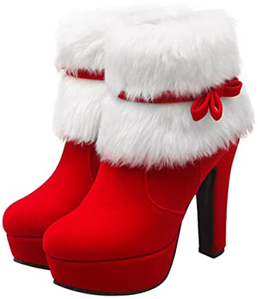minkissy Stivaletti Invernali Natale con Plateau Spesso e in Pelliccia Stivaletti Eleganti per e Facili Indossare per Freddo