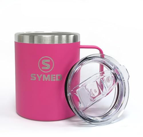SYMED 12oz (355ml) Insulated Coffee Mug with Handle – Stainless Steel Travel Cup, Leak-Resistant Lid, Dishwasher-Safe (Rose)