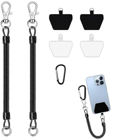 LifgWas 7PCS Laniere Telephone Portable Anti-Vol à Câble Spiralé, Dragonne Élastique Extensible 15-90cm, Chaine Telephone avec Connecteur et Rondelles pour Smartphone
