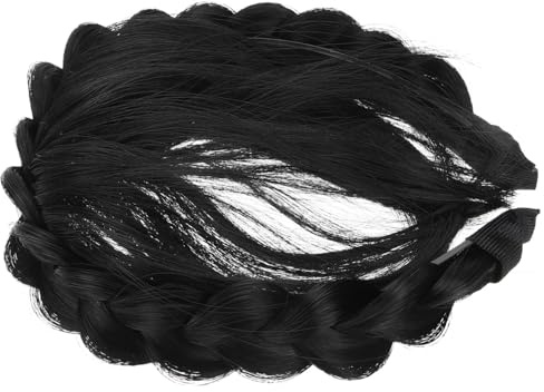 LIFKOME Postiche Frange Tressée Taille Unique Fibre Haute Température Noir Naturel Bandeau Frange pour Femmes Fête Cosplay Bal Masqué
