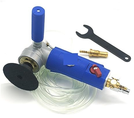 Pulidora húmeda, Lijadora neumática de agua de aire de 3 4 pulgadas tipo alimentado por agua profesional, amoladora pulidora de lijadora húmeda de aire, velocidad libre 0-4300rpm(Blue 4 inch)