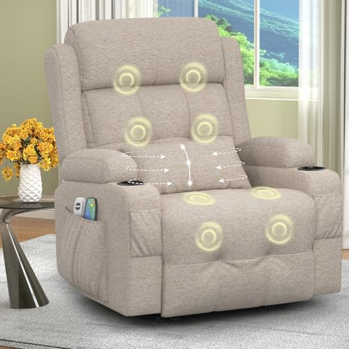 SQUEBILIFE Relaxsessel Fernsehsessel Elektrisch Verstellbar Massagesessel mit Wärmefunktion Liegefunktion Fußteil, 2 Seitentaschen Getränkehalter, TYP C & USB-Anschlüsse, TV Sessel für Wohnzimmer