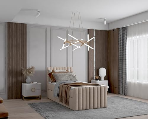 Imebel Bett 90x200 cm mit Stauraum, Gästebett, Kinderbett, Jugendbett, Einzelbett, Polsterbett, Schlafzimmer Komplett, Boxspringbett mit Bettkasten Luna