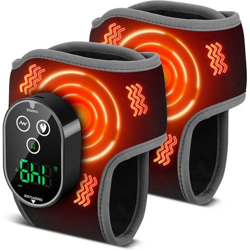 AFDEAL Heated Ankle Massager, Cordless Heating Pad with Vibration, 3000mAh Rechargeable Heated Ankle Brace with LCD Display, 3 Vibration Modes, 4 Heat Levels, 3 Timer Options, 2 Pack Black
