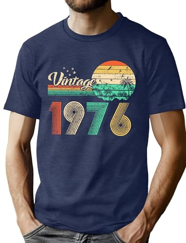 hohololo 50th Birthday T-Shirts Men Vintage 1976 Shirt Graphic Fifty Birthday Shirs Casual Birthday Gifts Blouse Tops (1976-Blue2,M)