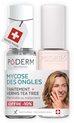 PODERM Sérum Mycose des Ongles + Vernis à Ongles Nude Blush – Antifongique, Répare & Camoufle les Ongles Jaunis, pour des Ongles Visiblement Plus Sains | Développé par une Podologue | Swiss Made