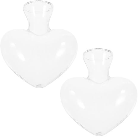 Mobestech Flower Vase Decorative Vase 2pcs Heart Shaped Glass with Wooden Stand Hydroponic Plant Bottle for Office or Bathroom Home Décor