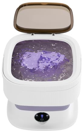 Mini lavatrice pieghevole, 30 x 30 x 14 cm, 10 l, portatile, con adattatore, tubo di scarico e scolapiatti per famiglie, appartamenti, dormitori (viola)