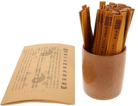 WESIEVYA Bastoncini di e Strumento di Saggezza Completo in bambù con 64 Esagrammi, Set Portatile Design Tradizionale Cinese per Cartomanzia Personale