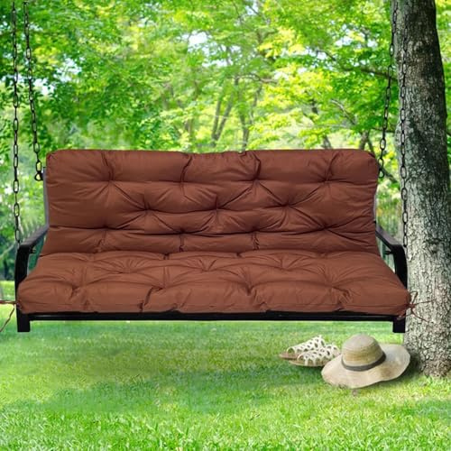 Waterproof 3-Seater Hollywood Swing Cushion with Backrest, Outdoor Garden Bench Pad, Durable Brown Cushion for Patio Furniture, 100x100x10cm - Perfect for Relaxation
