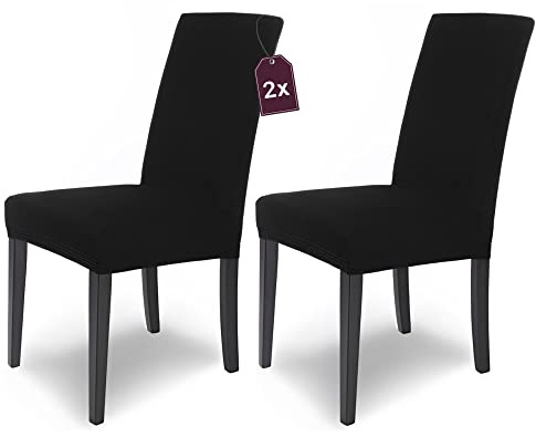 Scheffler Home Stuhlhussen Schwarz 2er Set Stretch Mia Schwingstühle | Blickdichte Microfaser-Stuhlbezüge, waschbar und pflegeleicht, für Freischwinger und Esszimmerstühle, Öko-Tex zertifiziert