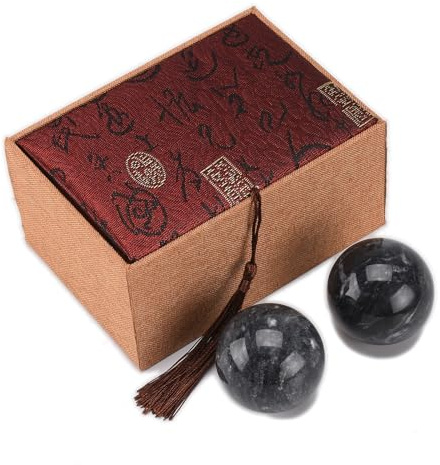 BRABUD 2 Dark Grey Marble Ball Exercise Massage Balls Health Stress Relieve Hand Exercise Baoding Balls BS020