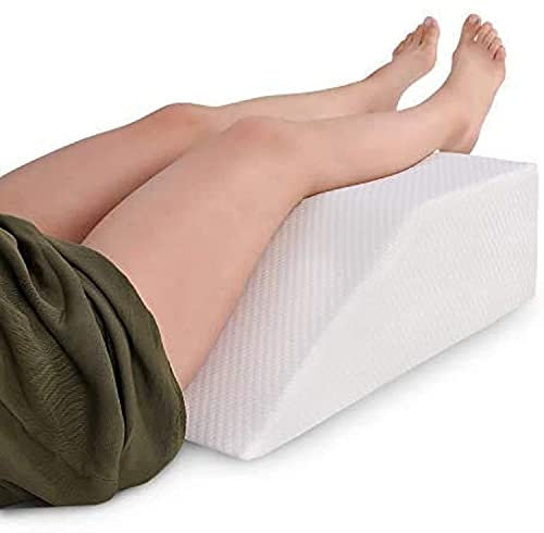 Abco Tech Elevating Leg Rest Memory Foam Pillow - Reduce Back Pain, Hip Pain & Knee Pain - Ideal Sleeping, Reading, Rest Elevation - Breathable & Washable Cover (8 inch Wedge, White)