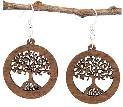 NaturSchatulle Holzschmuck Holzohrringe Baum des Lebens Nussbaum I Lebensbaum natürliche Ohrhänger 925 Silber Holz Ohrringe Damen Ohrschmuck