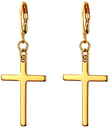 JewelryWe Schmuck Unisex Creolen, Edelstahl Klassisches Kreuz Ohrringe Ohrstecker Ohrhänger Ohr-Piercing für Herren Damen, Schwarz Gold Silber Rosegold Blau Bunt