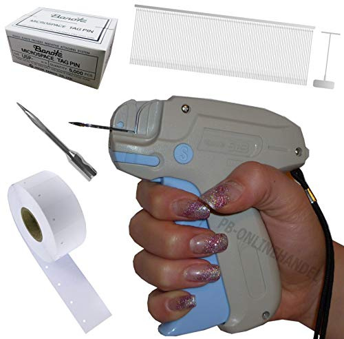 PB-Onlinehandel Etikettierpistole Banok 503S Standard [Set 6] + 5.000 BANOK-Heftfäden USP + 1.000 Kartonetiketten auf Rolle 30x40mm + 1 Ersatznadel Etikettiergerät Tag Gun