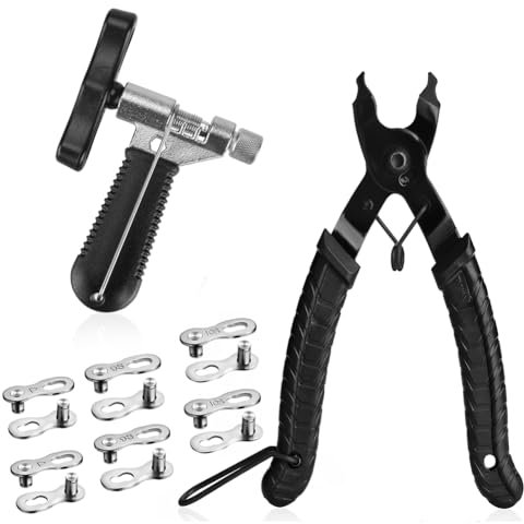 A AKRAF Bicycle Chain Repair Tool Kit with Bike Link Plier, Chain Breaker Splitter Tool, 6 Pairs Bicycle Missing Links, Bicycle Mechanic Tool Kit with Chain Master Link Remover and Connector