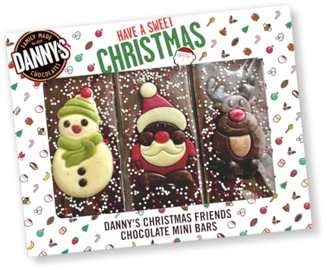 Danny's Christmas Chocolate Friends 3 x 50g Bars Gift Box | Santa, Reindeer & Snowman, Letterbox Gifts, Christmas Eve Box Fillers