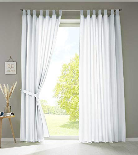 Gardinenbox 2er Set Vorhänge Schal Schlaufen »Berlin« HxB 245x140 cm Weiß Blickdicht Microsatin Lichtdurchlässig Kräuselband Uni Matt, 20400N2