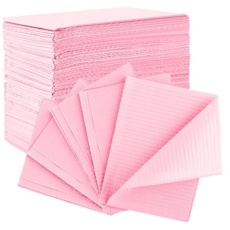 Annhua 125 Pack Dental Bibs Disposable Dentist Bibs Leakproof 3-Ply Disposable Nail Mats Sheet 13 x 18 Inches, Absorbent Waterproof Tattoo Bib Cover for Clinic, Tattoo and Salon - Pink